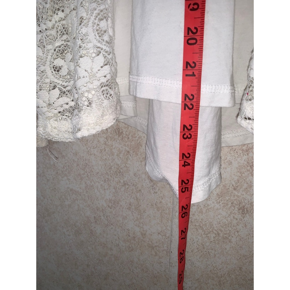White Floral Lace Long Sleeve Top Mixed Media Scoop Neck High-Low Hem Womens M - Picture 8 of 12